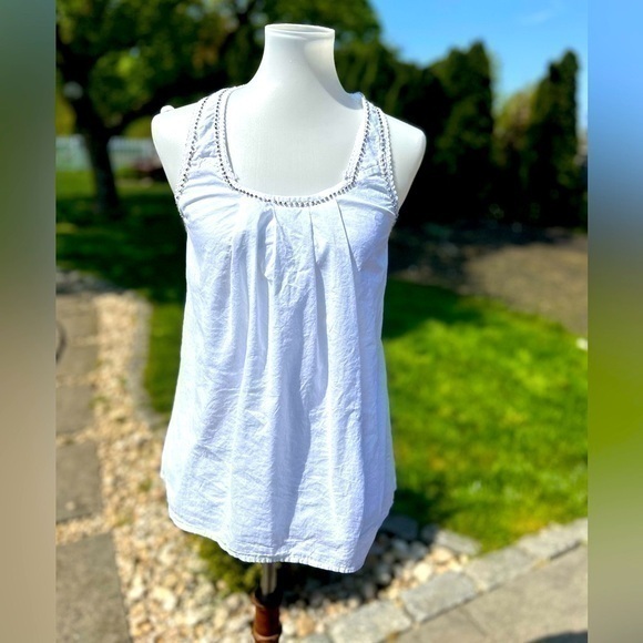 Guess white tank top with rhinestone trim - Picture 1 of 9